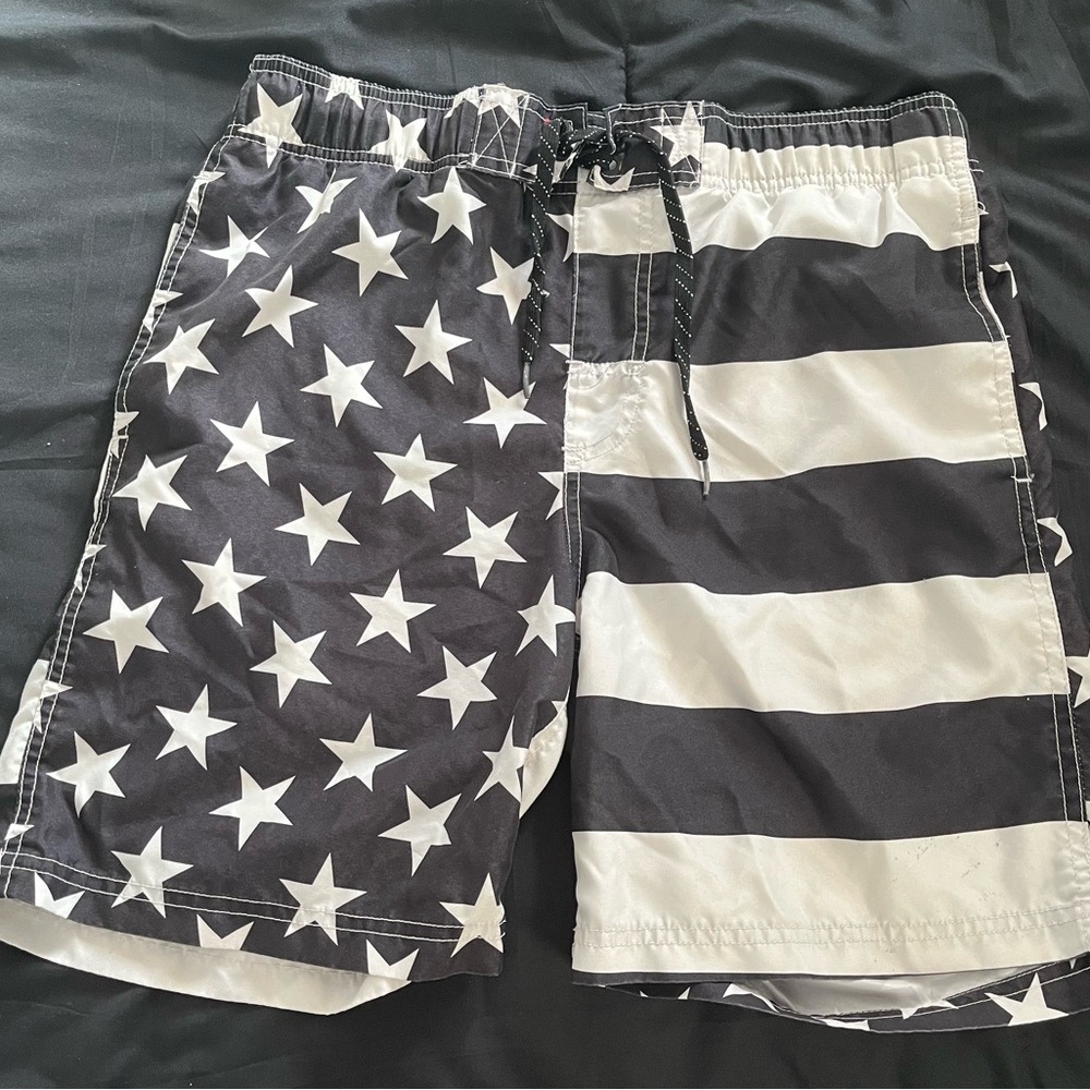 George Black and White Star & Stripe Swim Trunks
